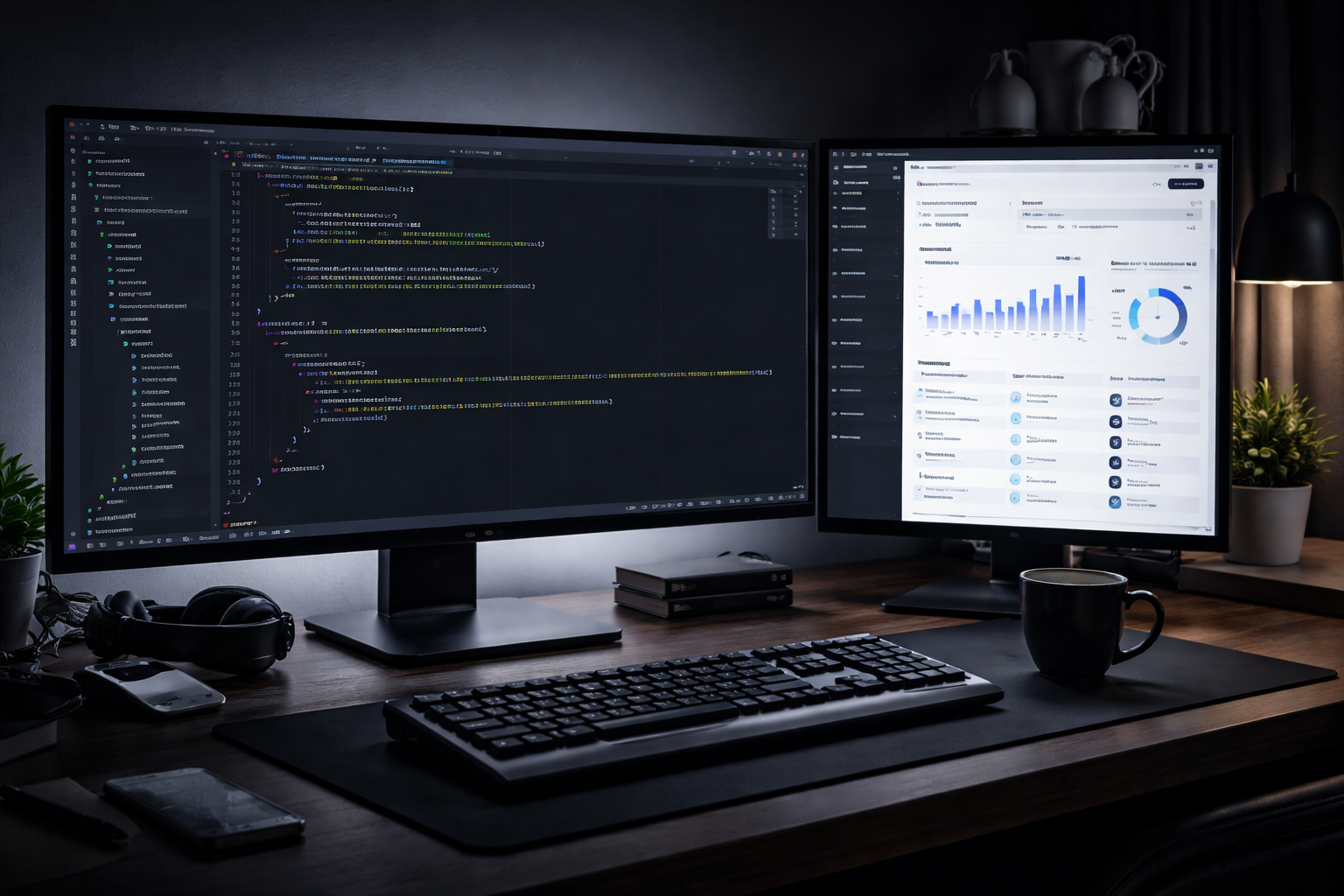 Oficina con iluminacion led en el techo con forma hexagonal