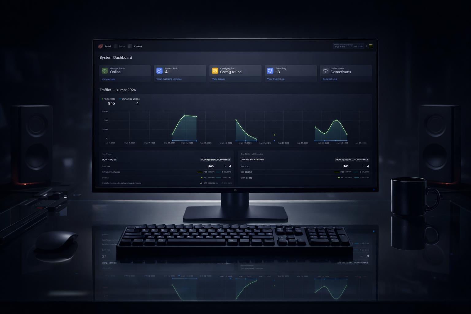 Oficina con iluminacion led en el techo con forma hexagonal