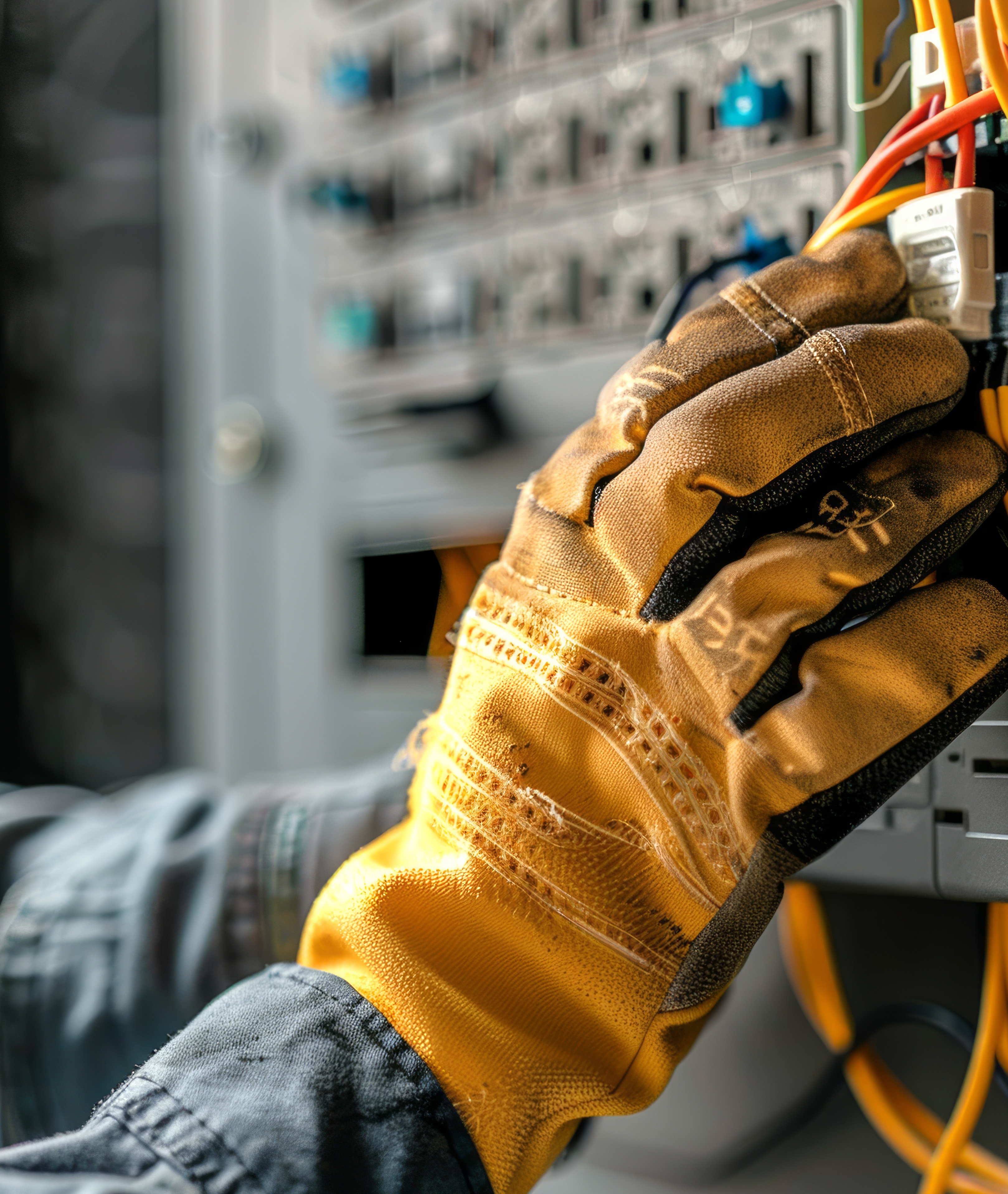 imagen tecnico con guantes tocando cableado en una caja electrica