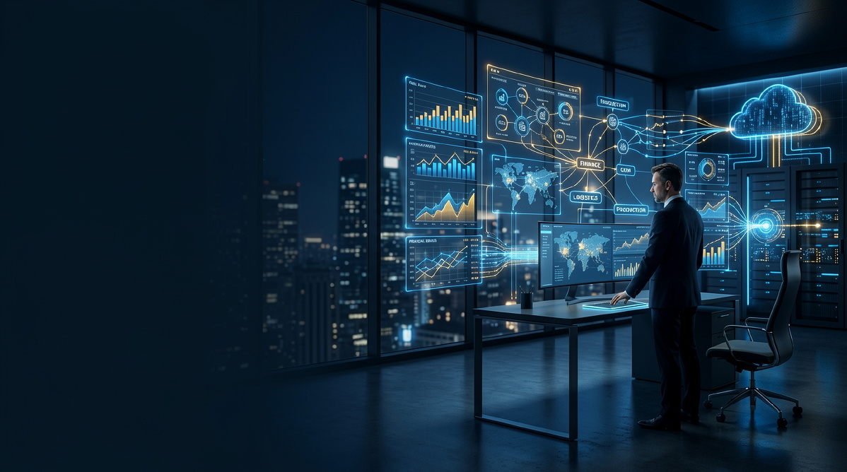 Paneles de software ERP y CRM empresarial